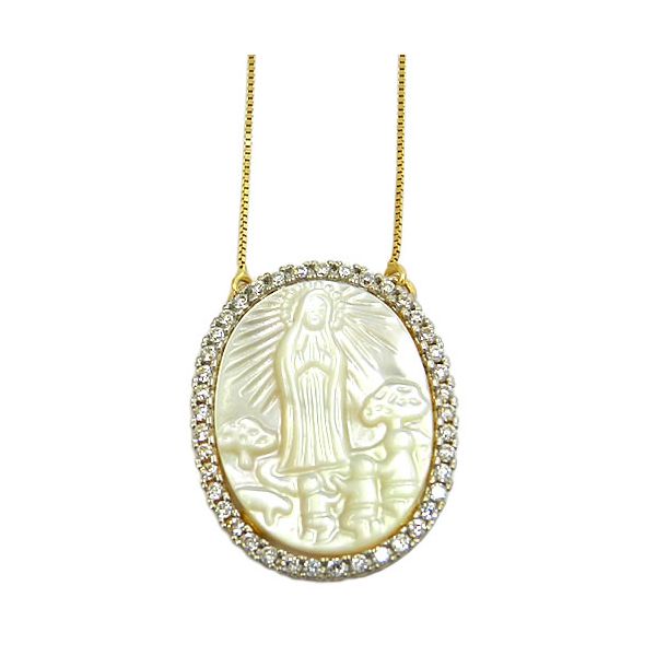 Gargantilha Nossa Senhora de Fátima em Ouro 18k e Zircônias