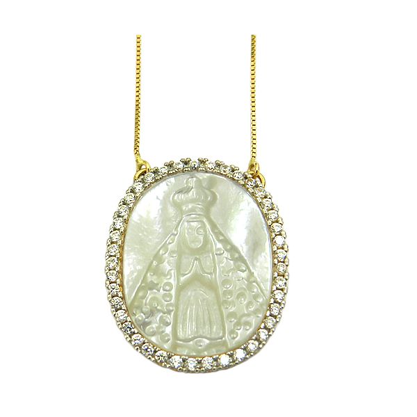 Gargantilha Nossa Senhora Aparecida em Ouro 18k com Zircônias