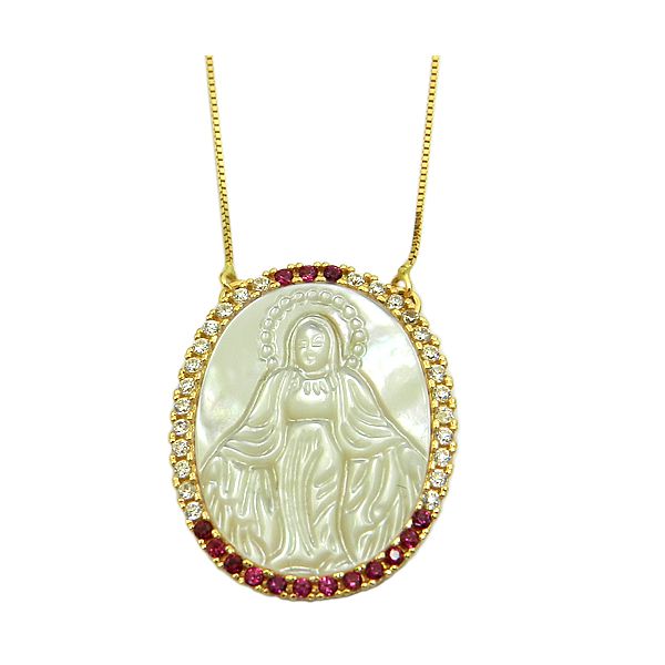 Gargantilha com Pingente de N. Senhora em Ouro 18k com Zircônias