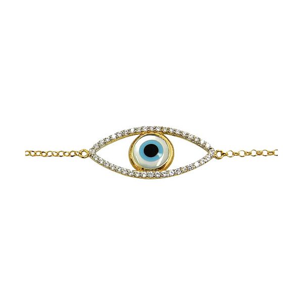 Pulseira Feminina de Olho Grego Ouro 18k com Zircônia