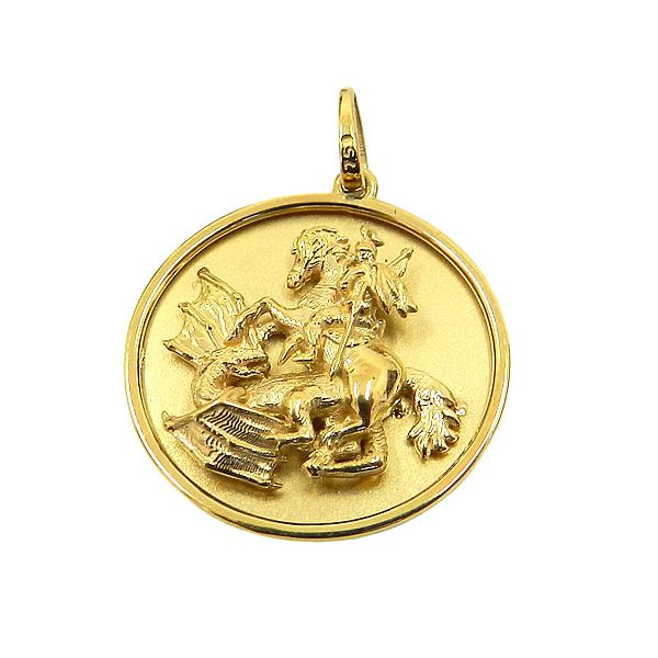 Medalha de São Jorge em Alto relevo Ouro 18K