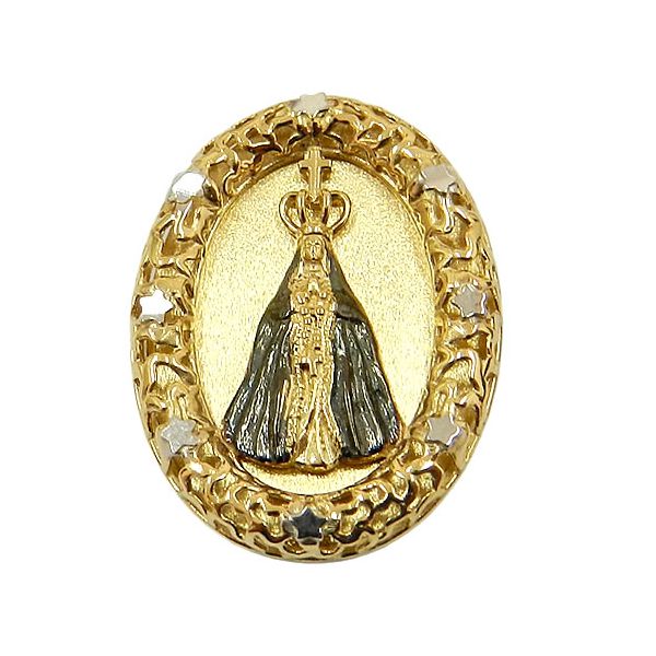 Medalha de Nossa Senhora Aparecida em Ouro Branco e Ouro Amarelo
