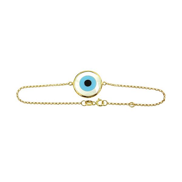 Pulseira Feminina Portuguesinha de Ouro 18k com Olho Grego