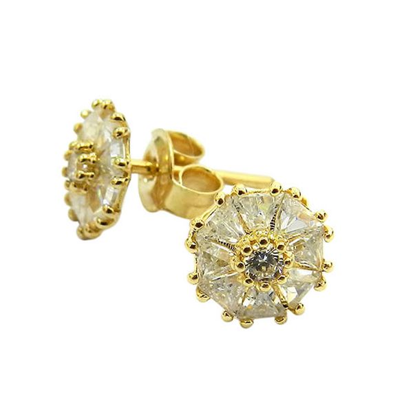 Brincos Femininos de Flor em Ouro 18K com Zircônias 