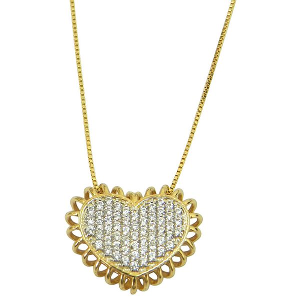 Gargantilha de Coração em Ouro 18K com Zircônias 2.4g