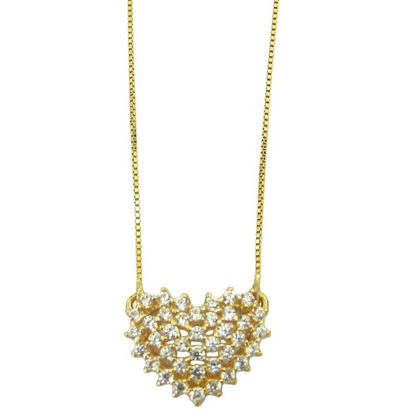 Gargantilha em Ouro 18k Coração de Zircônias 12.7mm