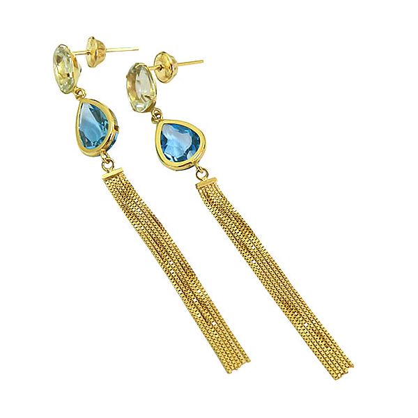 Brinco Longo de Ouro 18K cravejado com Topázio 