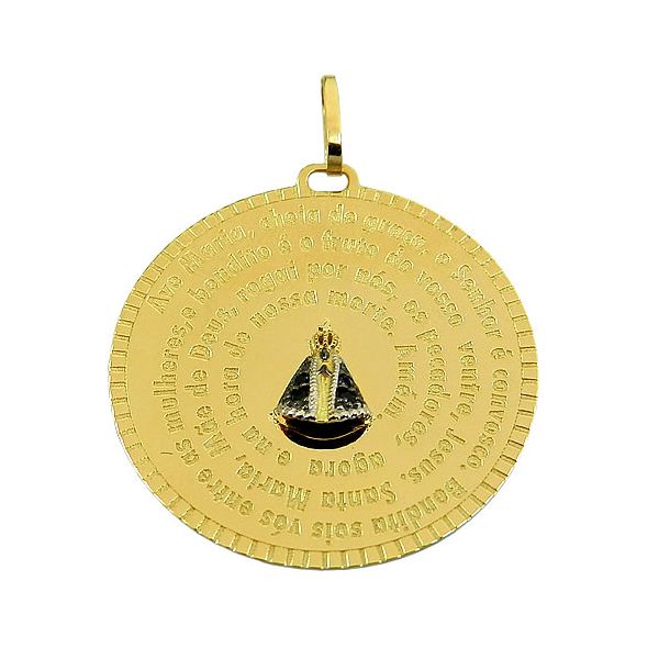 Medalha Oração Ave Maria em Ouro 18K com Safiras