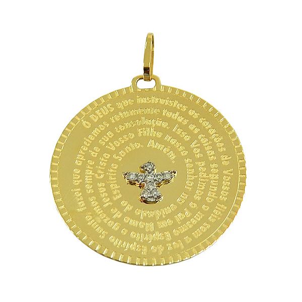 Medalha Oração do Espírito Santo em Ouro 18K com Brilhantes
