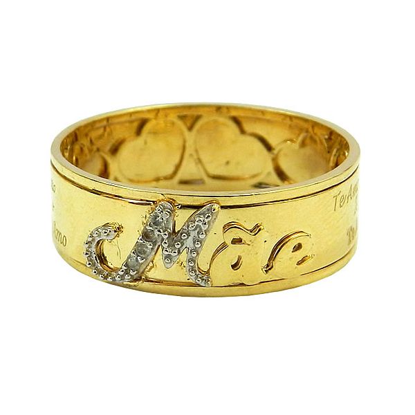 Anel de Ouro 18K com Brilhantes Te Amo Mãe