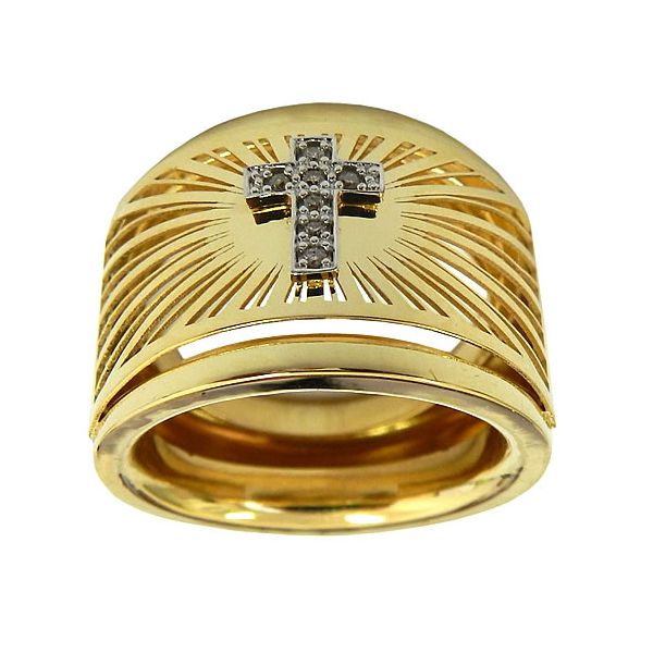 Anel de Cruz em Ouro 18K com 7 Brilhantes 