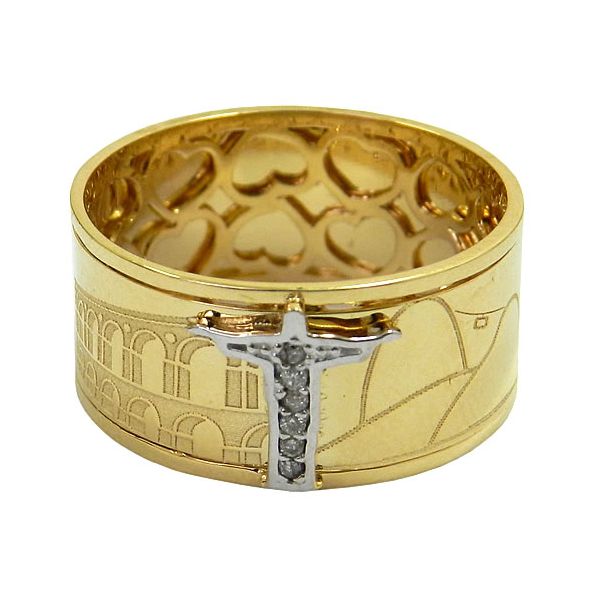 Anel Cristo Redentor em Ouro 18K com 6 Brilhantes 5.5g