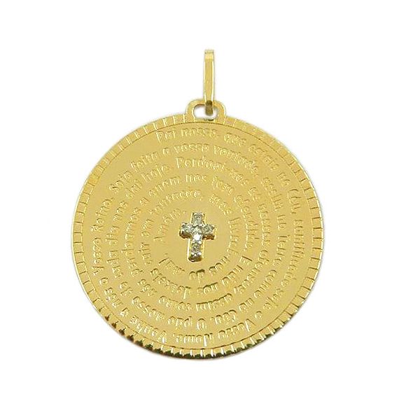 Medalha Oração Pai Nosso em Ouro 18K com Cruz de Brilhantes