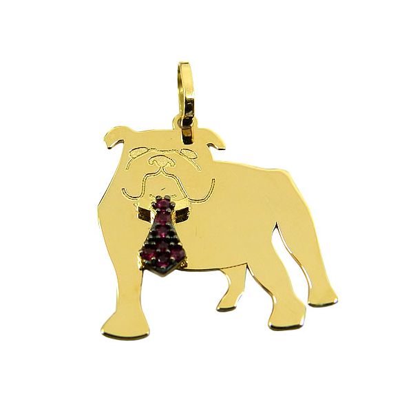 Pingente de Bulldog Ouro 18K cravejado com Rubis