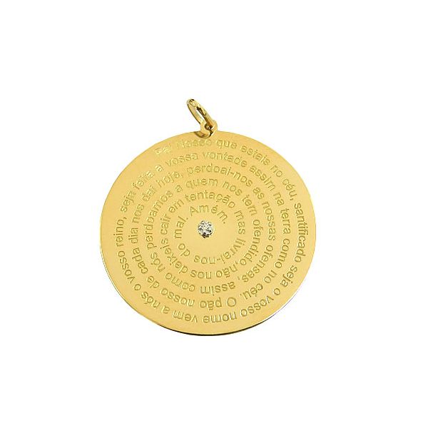 Medalha Oração do Pai Nosso em Ouro 18K com Brilhante