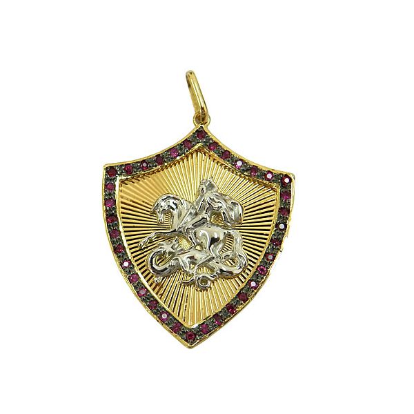 Pingente Escudo de São jorge em Ouro 18K com Rubis