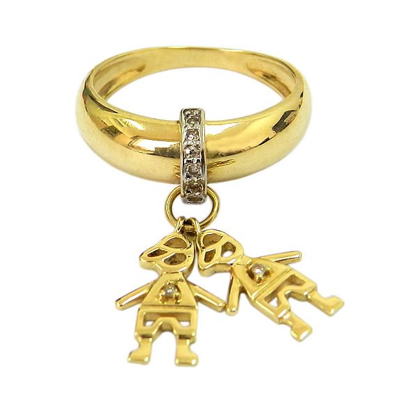 Anel Pingente 2 Meninos em Ouro 18K com Brilhantes