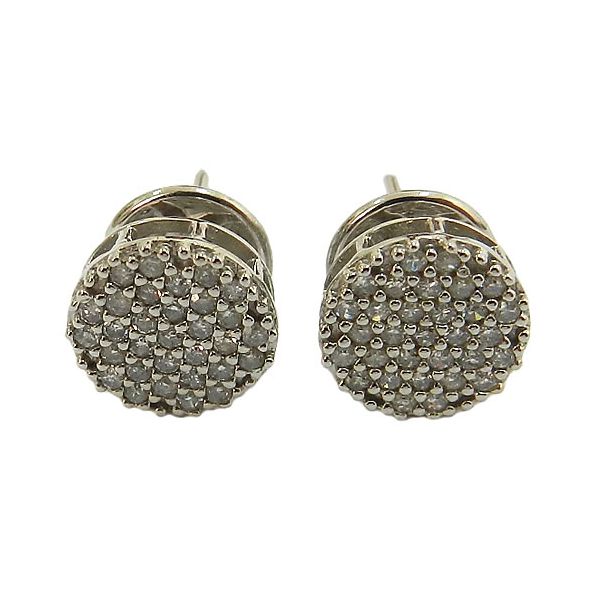 Brinco Pavê Redondo de Ouro Branco cravejado com 62 Diamantes
