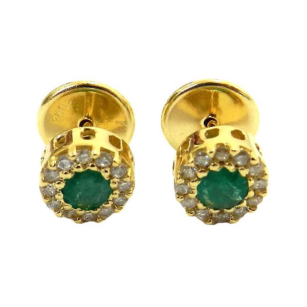 Brinco em Ouro 18K com 24 Diamantes, 2 Esmeraldas 2.0g