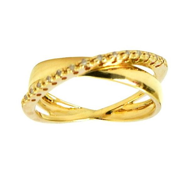 Anel Aliança Dupla de Ouro 18K com 14 Diamantes