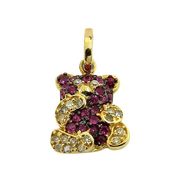 Pingente Ursinho em Ouro 18K com Rubis e Brilhantes