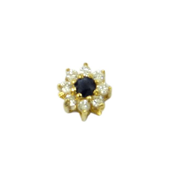 Pingente Flor em Ouro 18K cravejado com Brilhantes e Safira