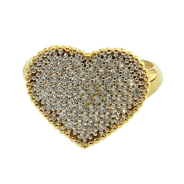 Maxi Anel de Coração em Ouro 18K com Zircônias Design Italiano