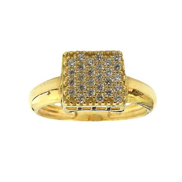 Anel Feminino de Ouro 18K com Zircônias Modelo Chuveiro quadrado