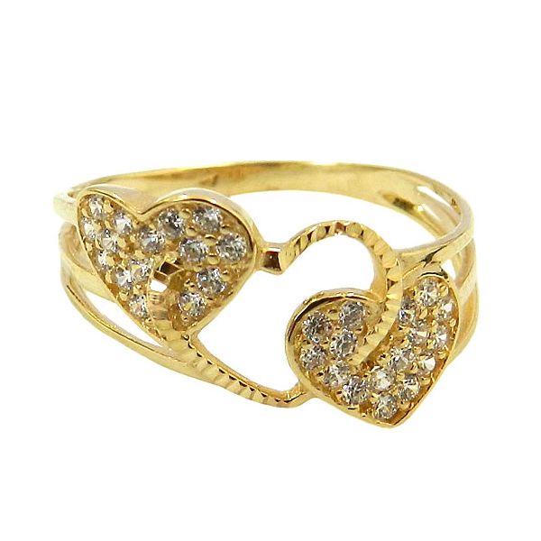 Anel de Ouro 18K Com Corações Entrelaçados