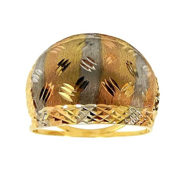 Anel Boleado de Ouro Branco, Amarelo e Rosê 18K