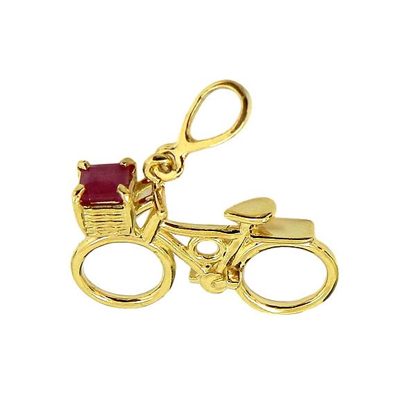 Pingente Bicicleta em Ouro 18K com Rubi