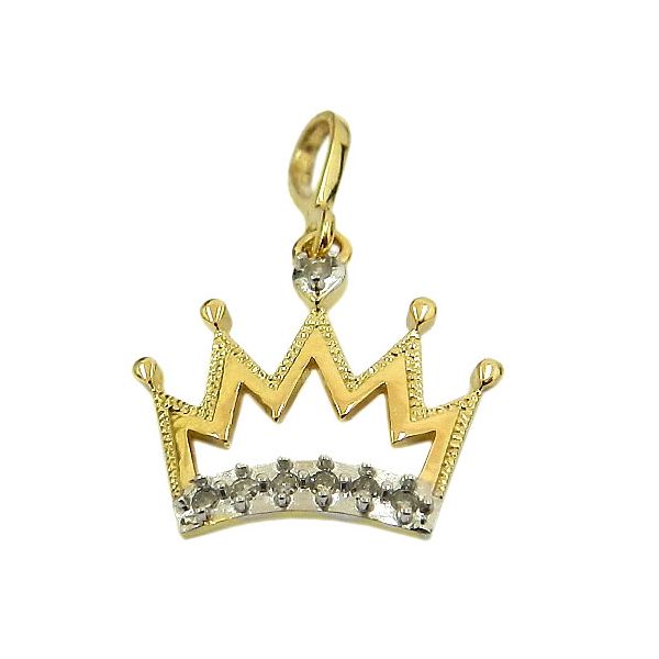 Pingente Coroa Ouro 18K cravejado com 7 Diamantes 