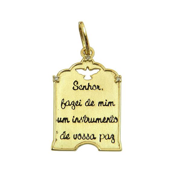 Pingente Oração de São Francisco em Ouro 18K com Brilhantes