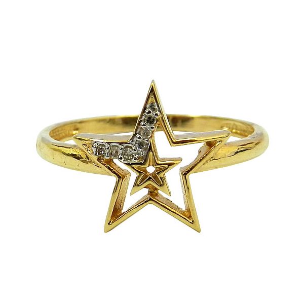 Lindo Anel de Estrela em Ouro 18K com 6 Brilhantes