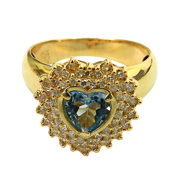 Maxi Anel de Coração em Ouro 18K com Brilhantes e Citrino Azul