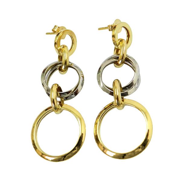 Brinco Cascata em Ouro Branco e Amarelo 