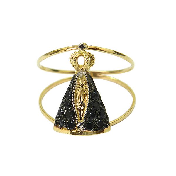 Anel de N. Sra Aparecida em Ouro 18K com Safiras