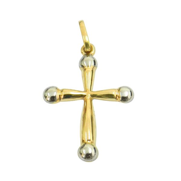 Pingente Cruz em Ouro Branco e Ouro Amarelo 18K