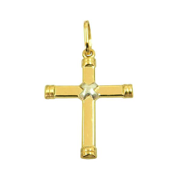 Pingente Crucifixo de Ouro Branco e Ouro Amarelo 18K