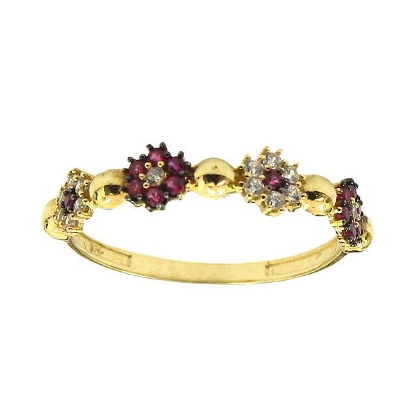 Anéis de Flores Ouro 18K com Zircônias Vermelhas 