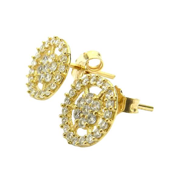 Brinco Flor Redondo de Ouro 18K cravejado com Zircônias