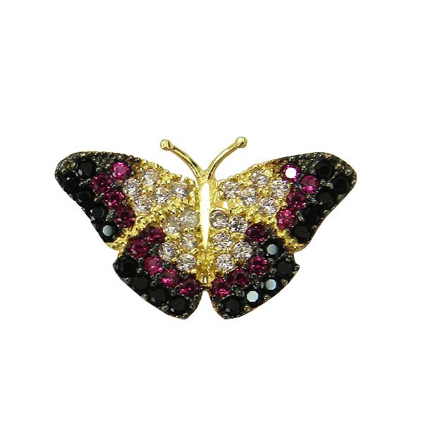 Pingente de Borboleta em Ouro 18K com Zircônia Colorida