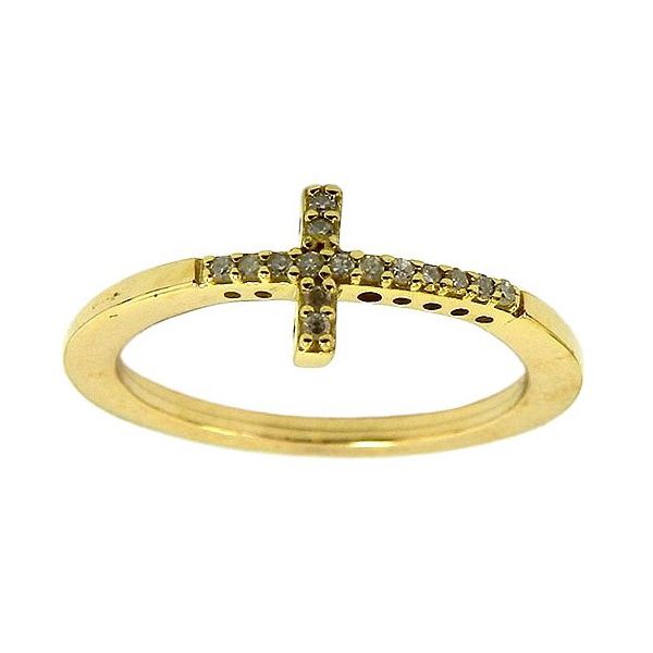 Anel de Cruz de Ouro 18K cravejado com Brilhantes