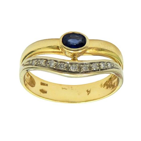 Anel em Ouro 18K cravejado com Brilhantes e Safira Azul