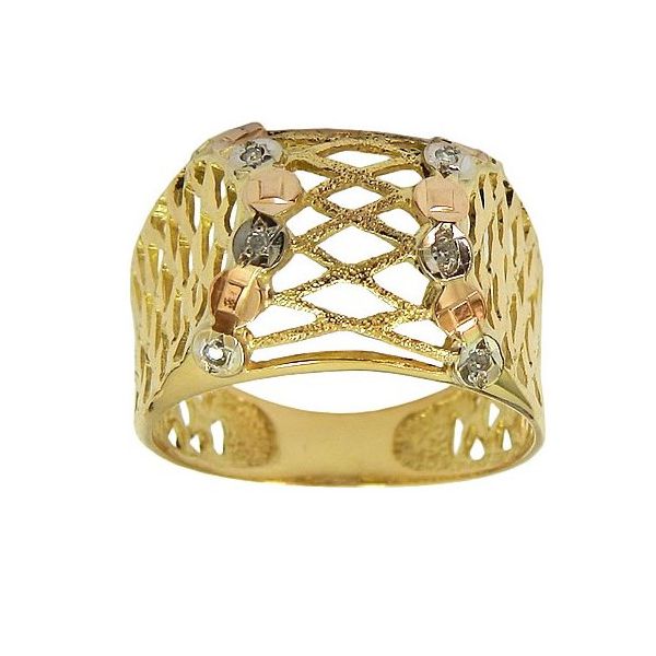 Anel Diamantado em Ouro 18K Vazado com 12.9x5.7mm 4.0g