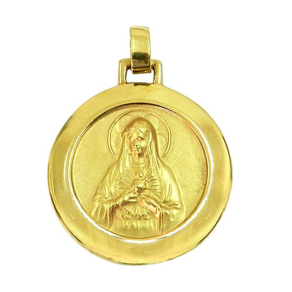 Medalha Sagrado Coração de Jesus e Sagrado Coração de Maria Ouro 18K