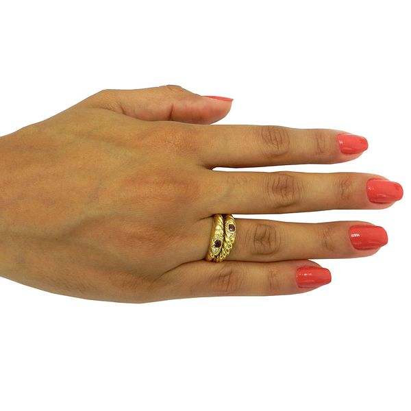 Anel de Ouro Duplo com Rubis e Brilhantes 