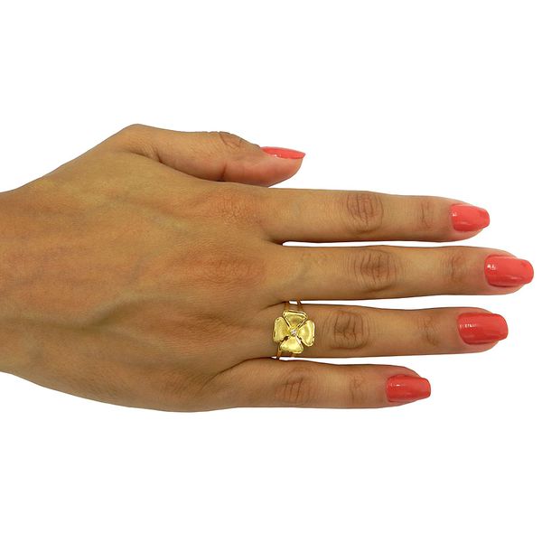 Anel em Ouro 18k Flor com Brilhante