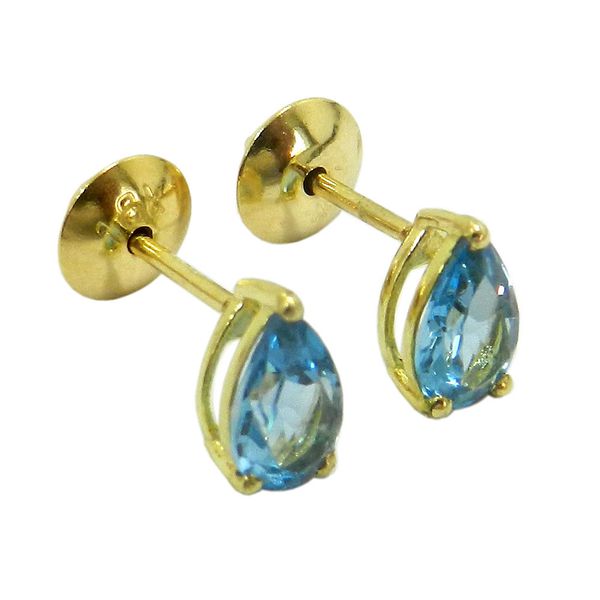Brinco em Ouro 18k infantil com Topázio 7x4mm