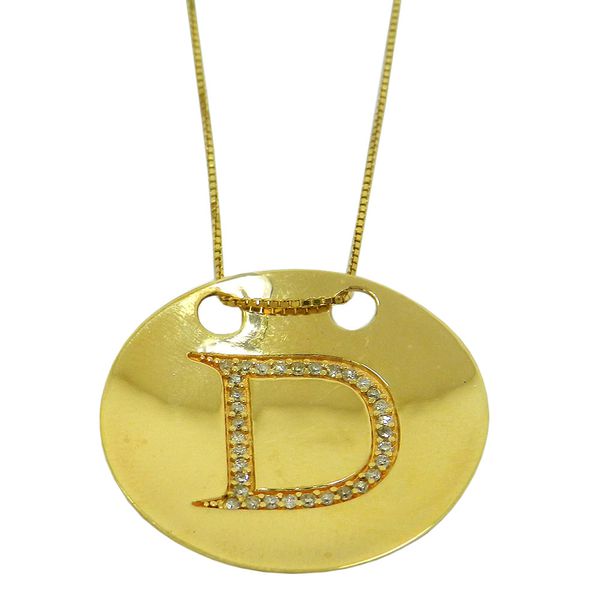 Pingente de Ouro Letra D com Brilhantes